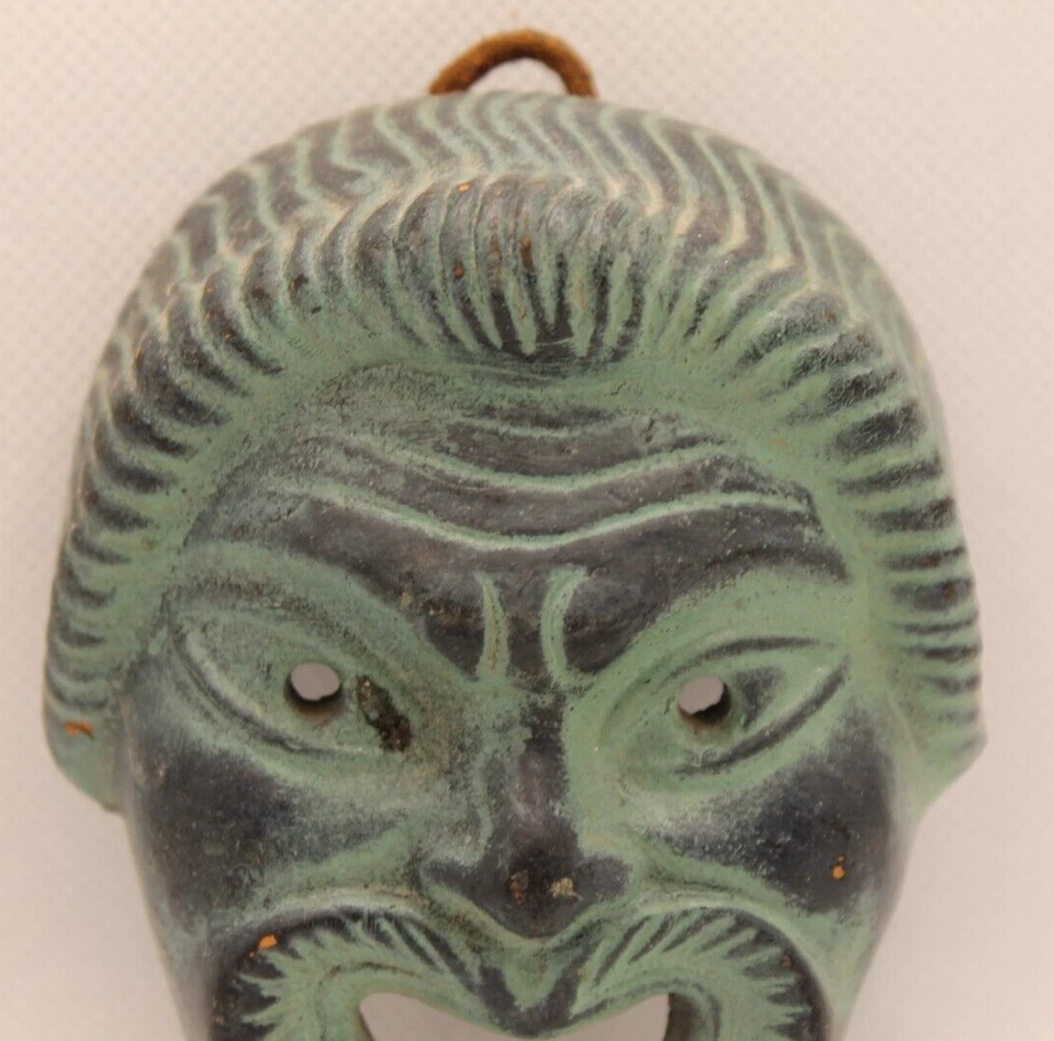 Small Greek Greco-Roman Mask 4" Wall Plaque Hanging Ceramic Bronze Look Comedy Foto 2 de 4