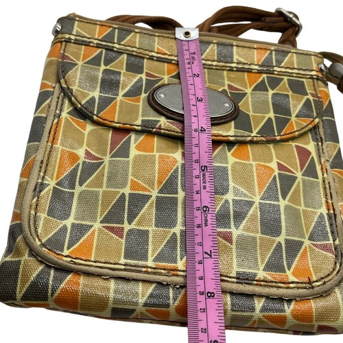 Fossil Key-Per Purse Crossbody Shoulder Bag Multi-colored Retro Orange Tan Cream - Picture 7 of 13