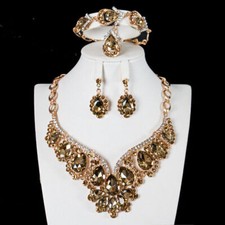 5 Pieces Jewelry Fashion Rhinestone Floral Necklace Earrings Bracelet Sets Gift