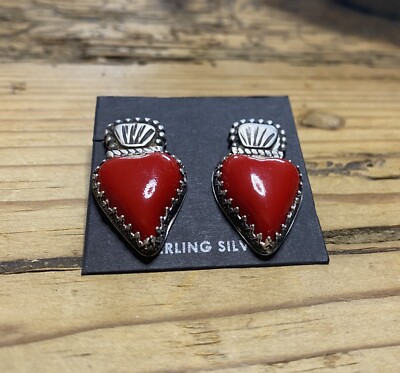 Sterling silver Sacred Heart earrings from Santa Fe New Mexico. Don Coyote