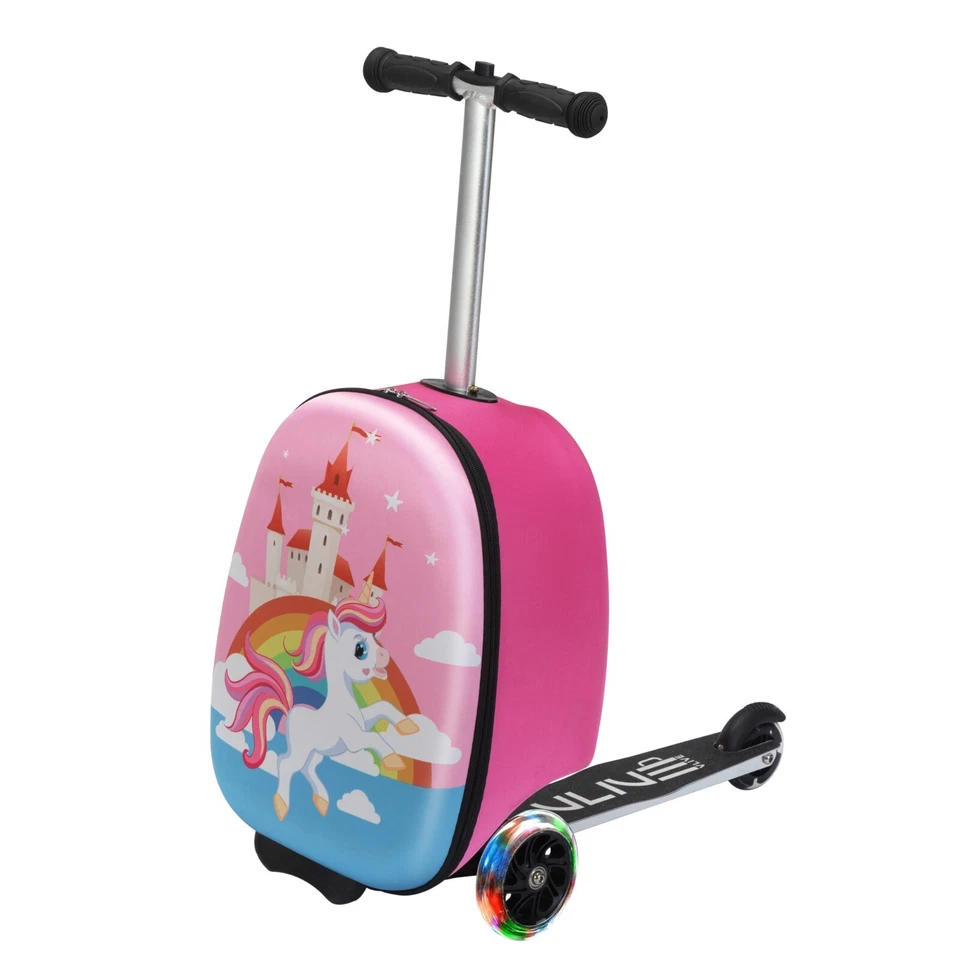 VLIVE Kids Ride on Suitcase Scooter Luggage with LED Lights and Unicorn Patterns - Image 3 of 4