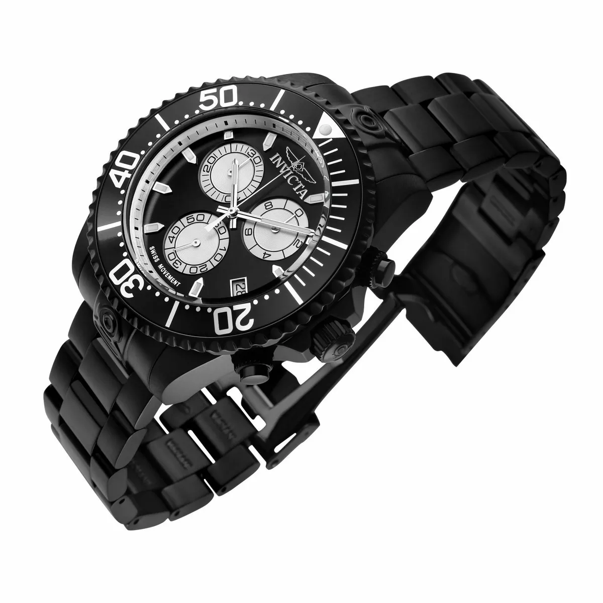 Invicta Men 47mm COMBAT BLACK Grand Diver Swiss ETA Made Quartz Chrono SS Watch