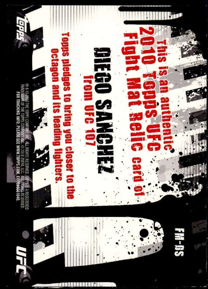 Diego Sanchez/UFC 107 Card 2010 Topps UFC Fight Mat Relics #FMDS  - Image 2 of 2