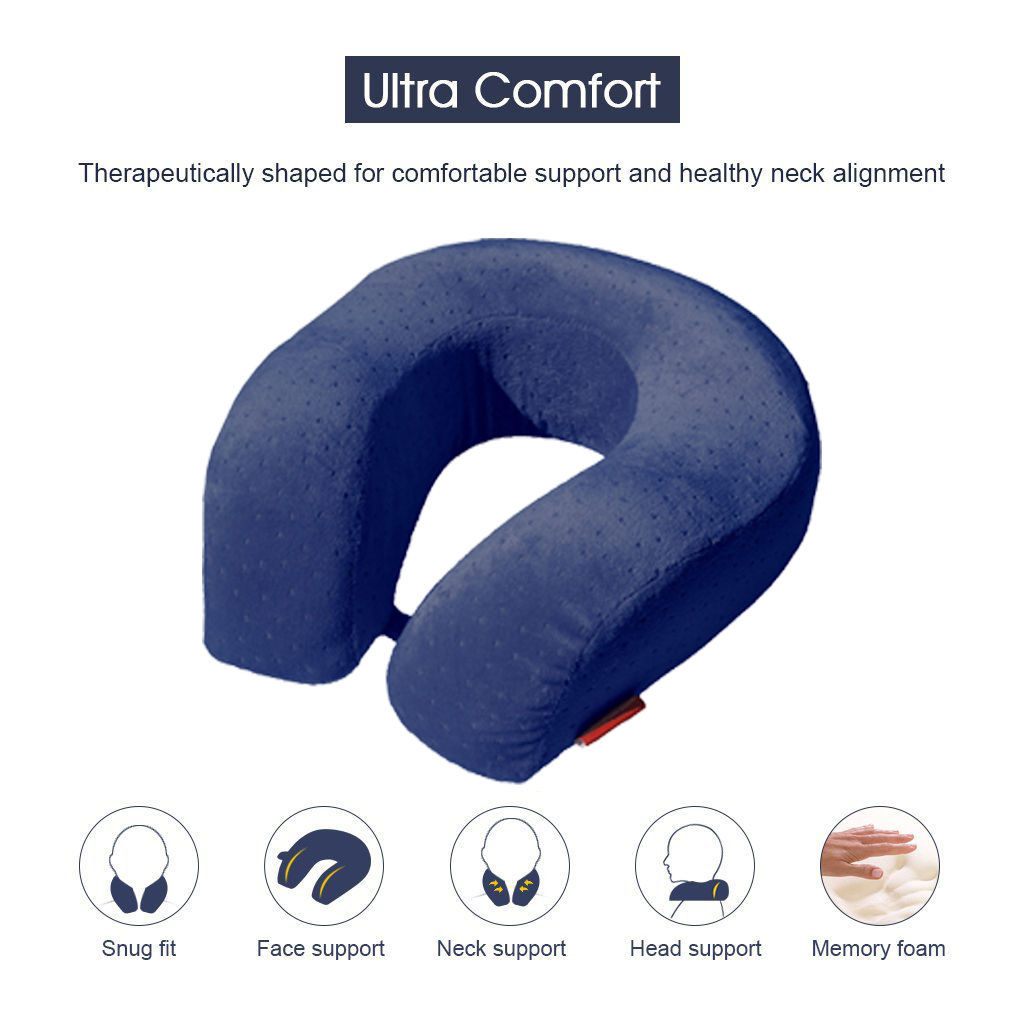Navy Memory Foam Therapeutic Comfort U-shaped Travel Neck Pillow