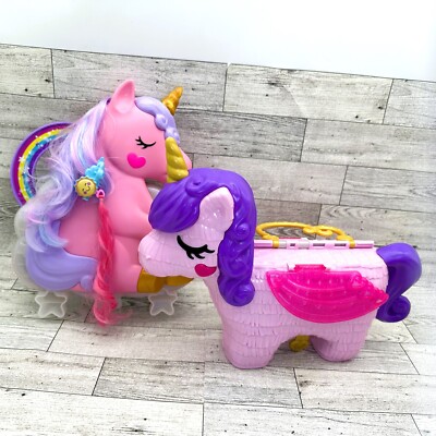 Polly Pocket 2019 Unicorn Party Playset & 2022 Rainbow Unicorn Carry Case Mattel