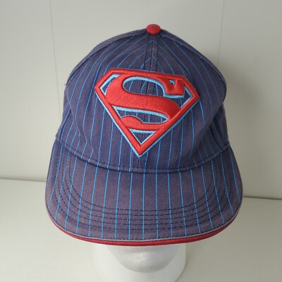 Superman Six Flags Blue Snapback Hat 3D Embroidered Logo Pinstripes Adult Faded