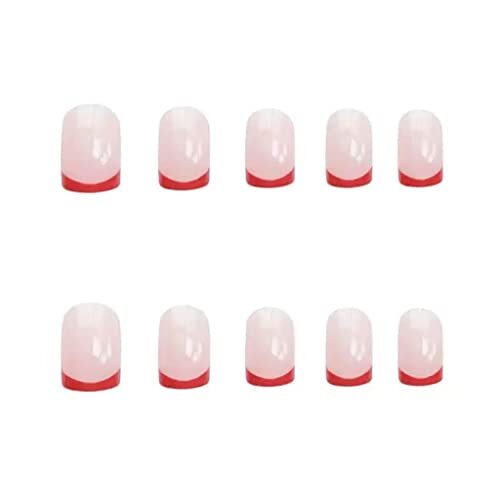 Press on Nails Short French Tip Nails Oval Nail Tips Glossy Fake Nails Red - Bild 2 von 3