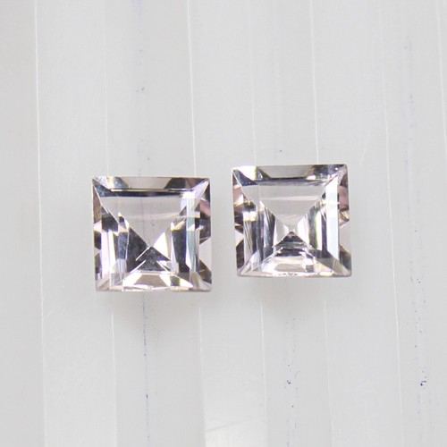 Natural Faceted Pink Morganite Pair In Square Shape 1.30 Carats 5x5x4 mm - Picture 7 of 8