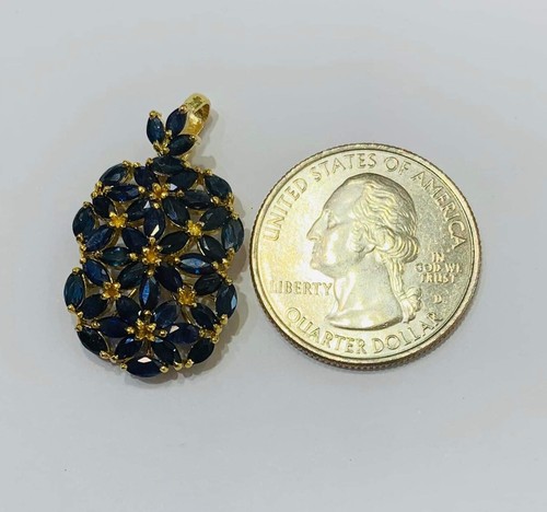 14k Solid Yellow Gold Cluster Natural Sapphire Pendant3.45GM - Picture 5 of 8