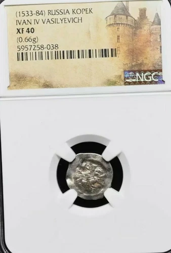 Ivan IV "The Terrible", 1533-1584. Silver Kopek, Medieval Russia. NGC XF40 Rare