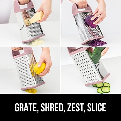 Stainless Steel Box Grater 4 Sided with Soft Grip Handle & Detachable Container - Imagen 8 de 9