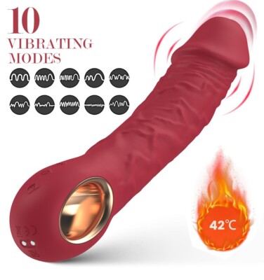 strongest vibrating dildo 2IN1 XL Big Dildo Vibrator with 10 Strong Vibrating Heating Sex Toys for  Women