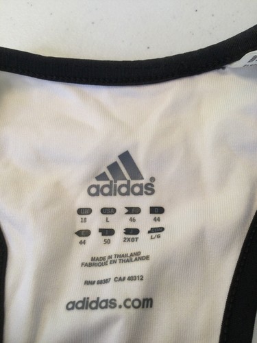 adidas White W/Triple Black Stripe Fitness Tank. Vintage. Sz. Large. Never Worn. - Picture 4 of 6