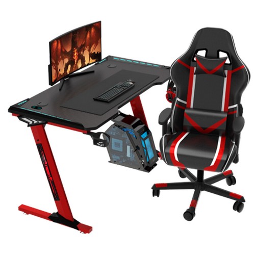 RGB Gaming Desk Computer Table RGB LED Light Z Shape 140cm Red - Picture 2 of 6