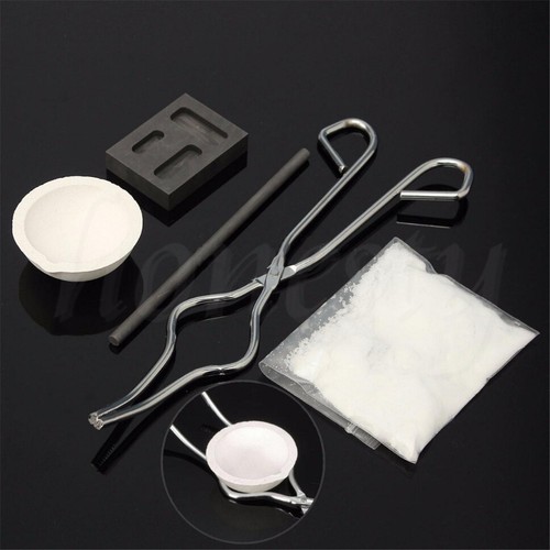 1Set/5Pcs Torch Melting Kit Gold&Silver Crucible Borax Tong Rod Graphite Ingot - Picture 1 of 7