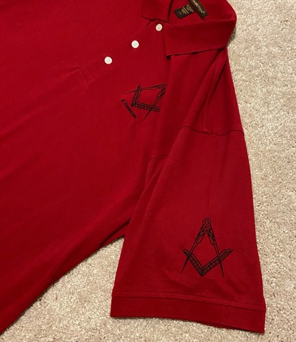 DC Freemasons Polo Shirt Men’s Large Red Harriton Short Sleeve Shirt Embroidered - Picture 4 of 9