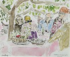 New ListingNew Jersey Impressionist Joan Brady W/C Lunch At Colombe d'Or France 1986 Signed