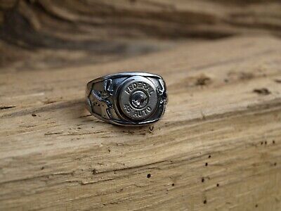 Stainless Steel Nickel 45 Auto Bullet Ring with Cross Guns Optional Crystal.