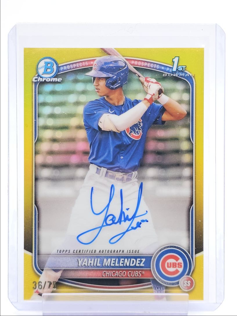 YAHIL MELENDEZ 2025 BOWMAN CHROME 1ST YELLOW REFRACTOR CUBS AUTO /75 Q4920