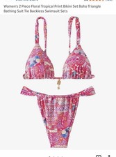 Multicolored Floral Print Tie 2 Piece Bikini Swimsuit Set Women's Size M NEW