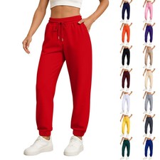 Ladies' Straight Leg Pants Fashionable Solid Color High Waist Drawstring Pockets