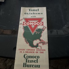 Vintage Conoco Oklahoma Official Road Map Fold-Out Gas Oil Multi-Color USA