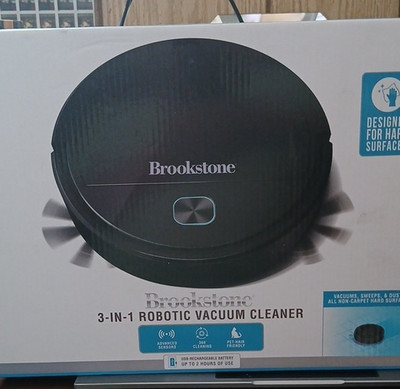 Brookstone 3-in-1 Robotic Vacuum, Cordless Bagless Pet Hair, Black