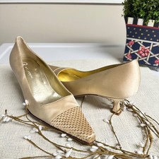 St. John Vintage Pointed Toe Low Pumps Satin Fabric w/ Metallic Paillettes 6.5 B