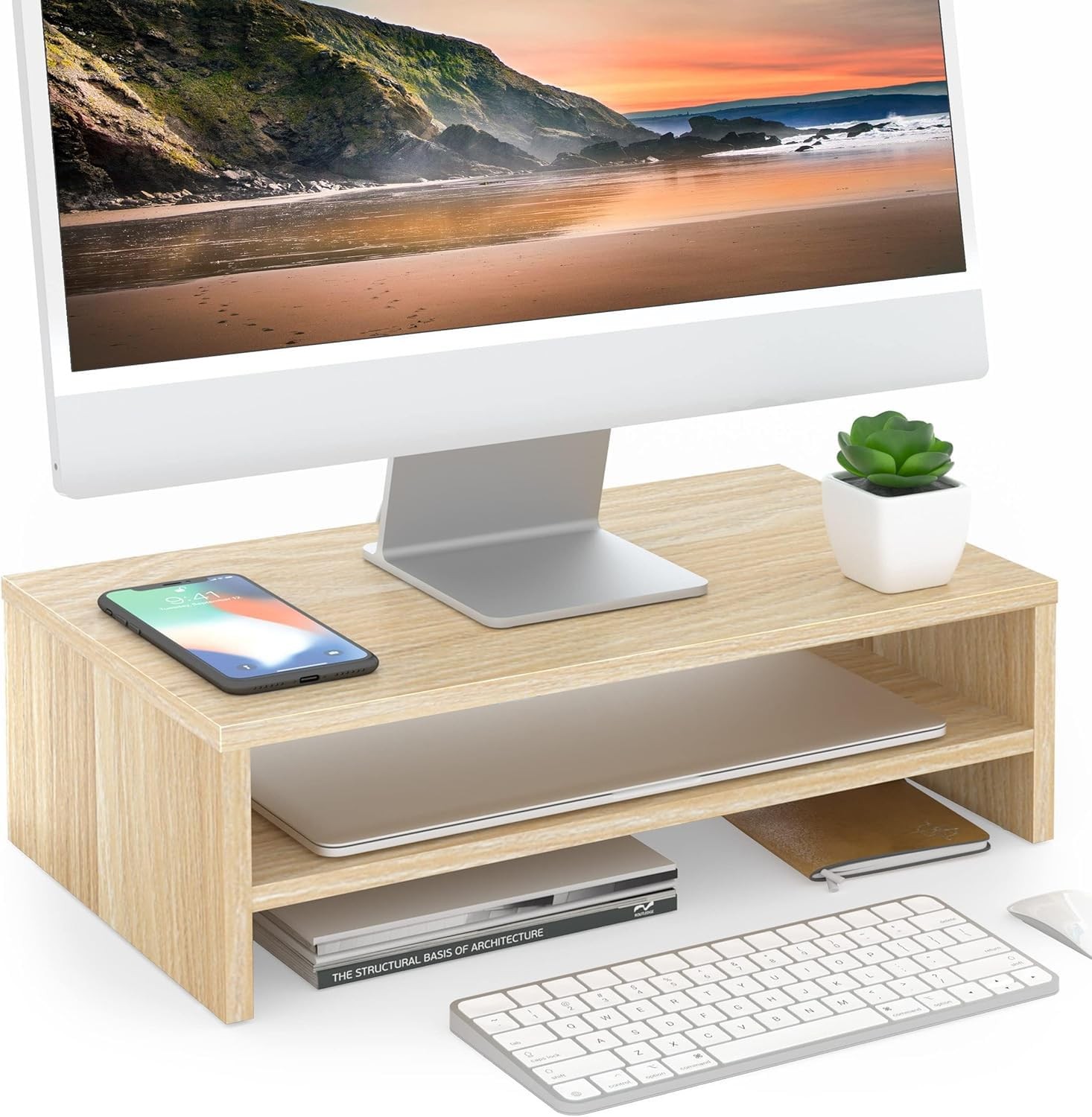 Pc Riser Wood FITUEYES Monitor Stand - 2 Tier Computer Riser Shelf, Wood Desktop for ...