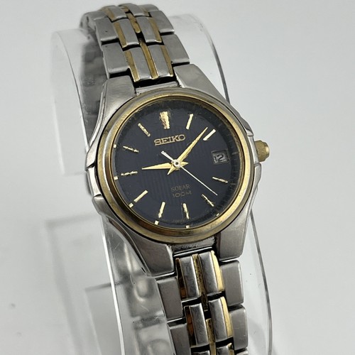 Seiko Solaruhr Damen 28mm Gehäuse 6,75" Bicolor Band V187-0AC0 neue Batterie