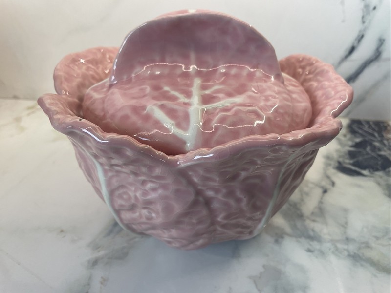 Vintage Pink Cabbage Tureen 6.5” Tall With Lid Looks To Be Marked 502 On Base