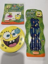 SpongeBob SquarePants Pencils, Note Pad, Tattoos Vintage 2002 Lot Of 3