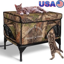 Heated Cat House Insulated Outdoor Shelter W/ Heating Pad Escape Doors New
