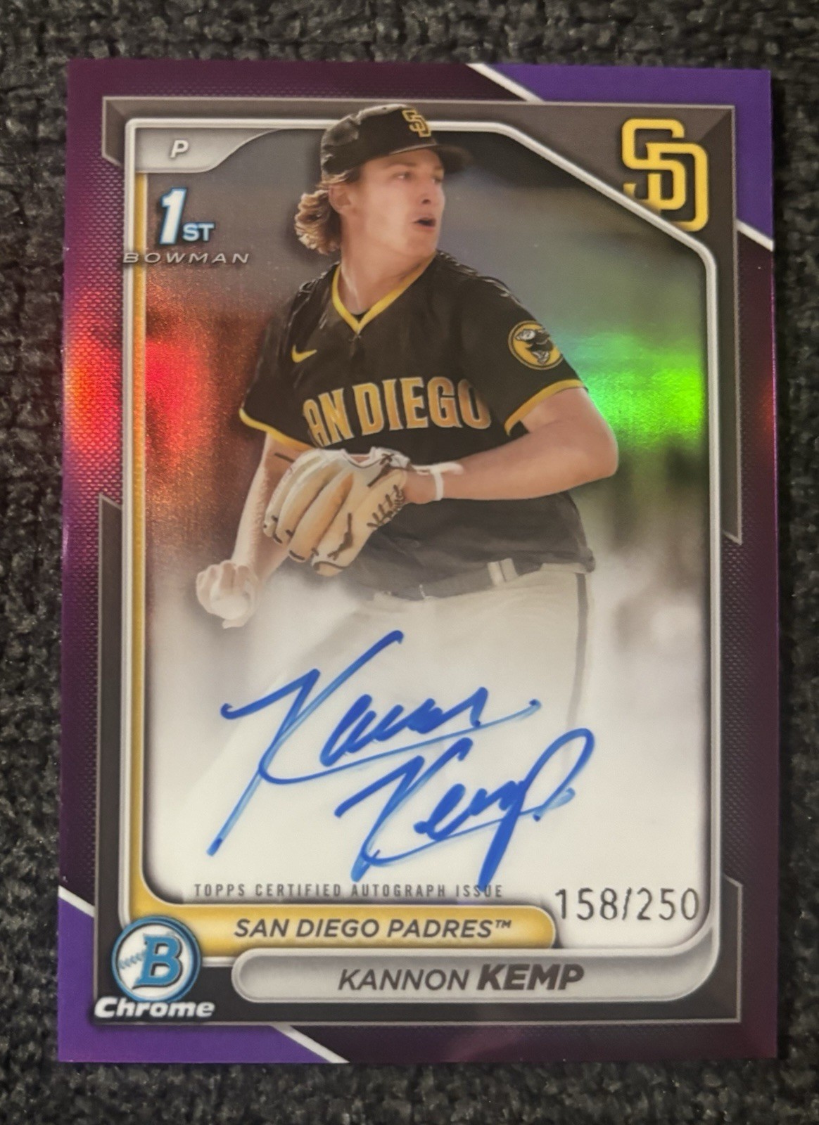 2024 Bowman Chrome Kannon Kemp Purple Refractor Auto /250 1st Bowman HTA Padres
