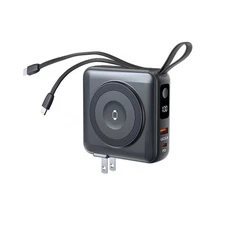 TRON 5-in-1 10000mAh Travel Power Bank | Built-In Cables, Wall Plug TSA Approved