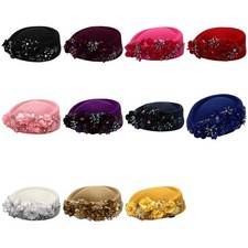 Womens Church Headwear Comfortable Beret Caps With Flower Felt Turban Hat 1Pcs
