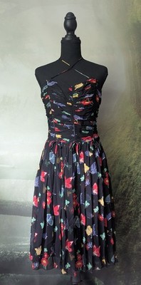 Anna Sui for Anthropologie Silk Butterfly Print Strapless Dress Black Multi 6