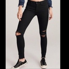 "NWT" Abercrombie  Fitch Harper Super Skinny Black Distressed Jeans- Size 25/0s