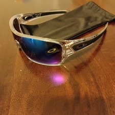 Oakley Turbine Rotor Polarized Sunglasses Clear Frame Blue Mirror Lens