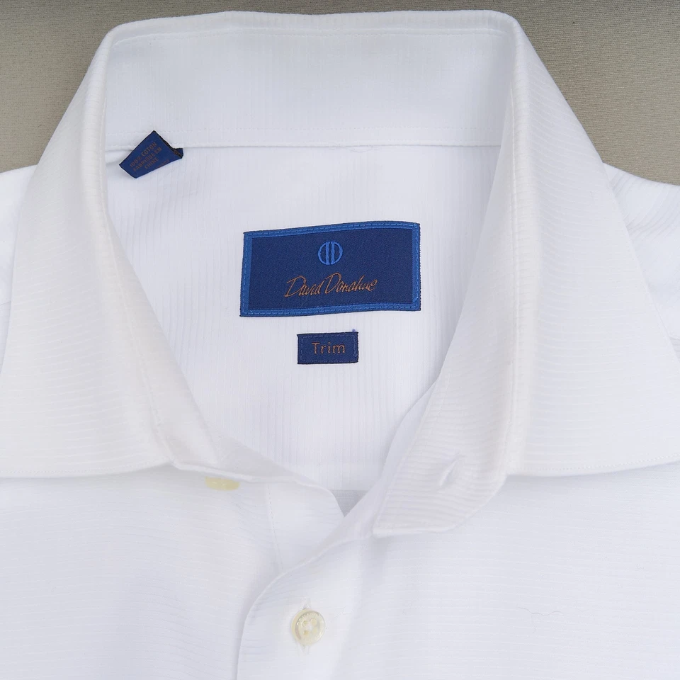 Camisa David Donahue Blanca 16 34 35 Ajuste Horizontal Costilla Puño Francés Formal Foto 4 de 4