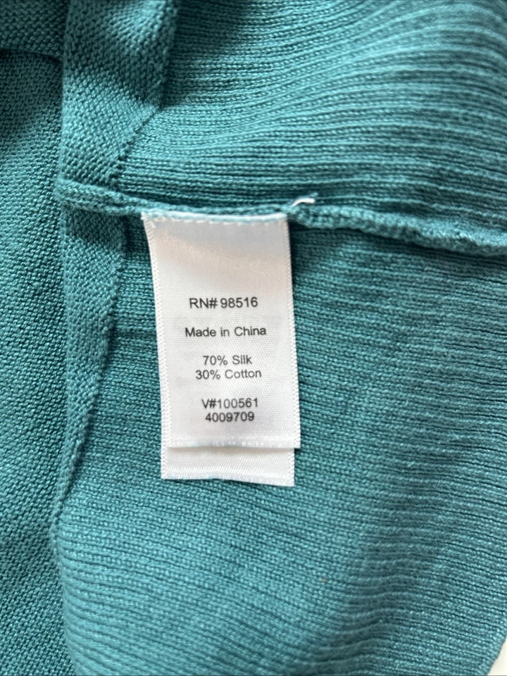 Coldwater Creek Silk Blend Cardigan L (14-16) Teal Hidden Buttons 3/4 Sleeve - Image 4 of 4