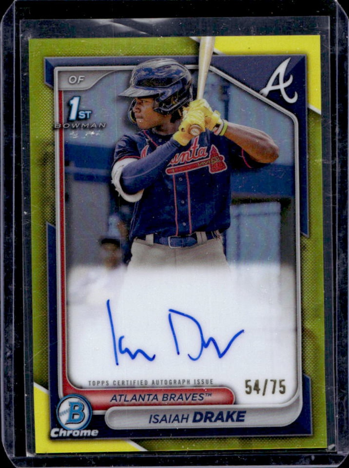 2024 Bowman Isaiah Drake Chrome Auto Yellow Refractor 1st #54/75 Braves