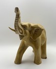 Hand Carved Wooden Elephant Ornament Trunk Up Wood Figure Statue Decor