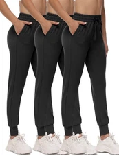 3 Pack Joggers for Women - Black Sweatpants with Pockets Plus Size Comfy Loun...