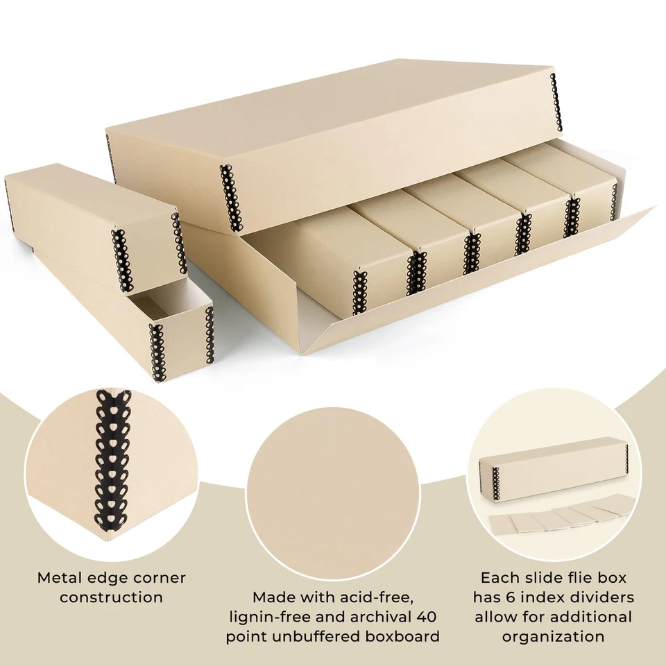 Caja de almacenamiento de diapositivas de archivo organizadora de bordes de metal sin ácido con 6 archivos internos... Foto 3 de 4