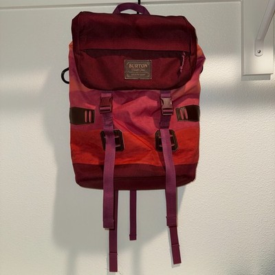 Burton Backpack Mountain Print Red Gradient Cinch Top Flap Rucksack Bag