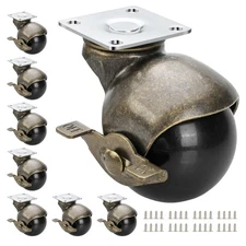 8 Pack 2" Ball Caster Wheels Antique Brass Swivel Casters with Brakes 360 Degree