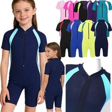 US Girls Short Sleeves Front Zippered Swimsuit Wetsuit Rash Guard Upf 50 