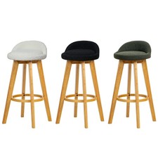 JAMIE 2x Swivel Bar Stools High Chairs with Upholstered Seat & Wooden Legs