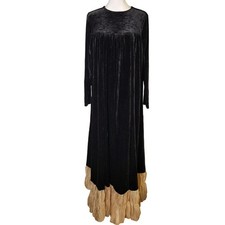 NWT Black Velvet Maxi Dress M Gold Ruffle Hem Long Sleeve Whimsigoth Renaissance
